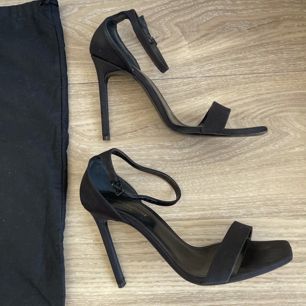 Saint Laurent Black Satin Heels - Picture 6 of 10